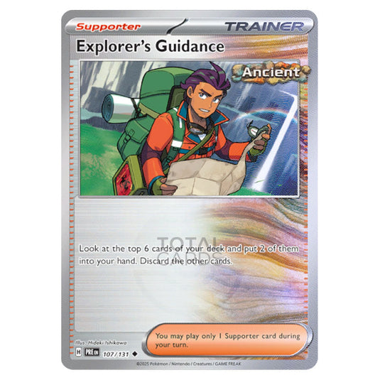 Explorer's Guidance 107 Reverse Holo Poke Ball card from the Pokemon set Prismatic Evolutions