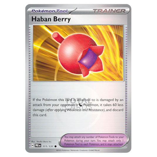 Haban Berry 111 Reverse Holo Poke Ball card from the Pokemon set Prismatic Evolutions