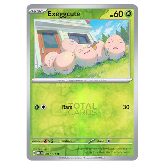 Exeggcute 001 Reverse Holo card from the Pokemon set Prismatic Evolutions