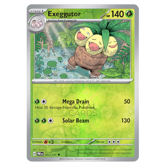 Exeggutor 002 Reverse Holo card from the Pokemon set Prismatic Evolutions