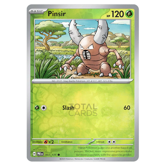 Pinsir 003 Reverse Holo card from the Pokemon set Prismatic Evolutions