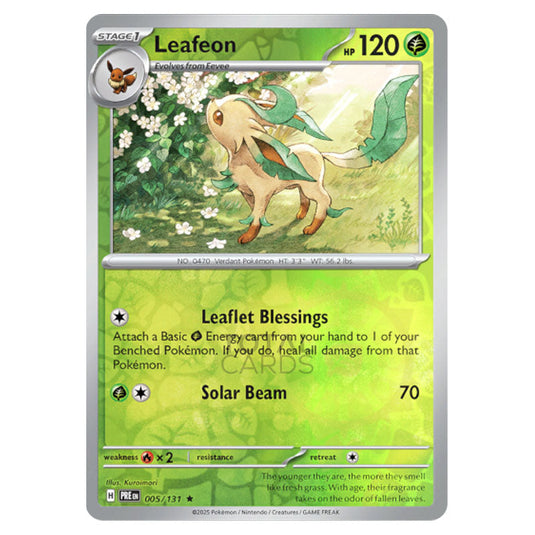Leafeon 005 Reverse Holo card from the Pokemon set Prismatic Evolutions