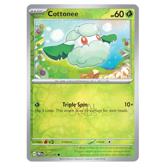 Cottonee 007 Reverse Holo card from the Pokemon set Prismatic Evolutions