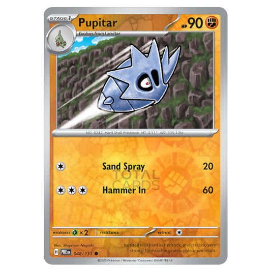 Pupitar 048 Reverse Holo card from the Pokemon set Prismatic Evolutions