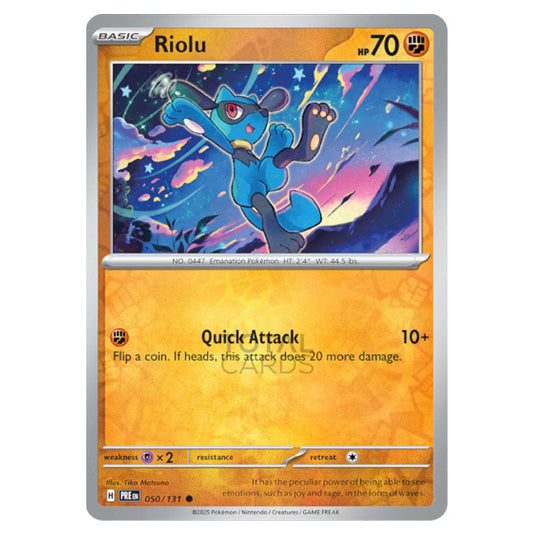 Riolu 050 Reverse Holo card from the Pokemon set Prismatic Evolutions