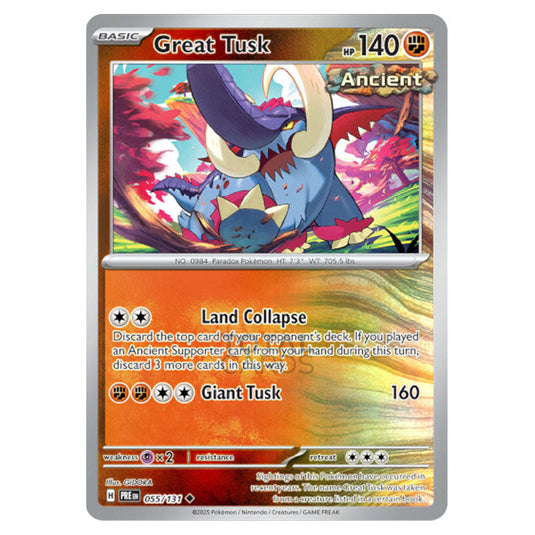Great Tusk 055 Reverse Holo card from the Pokemon set Prismatic Evolutions