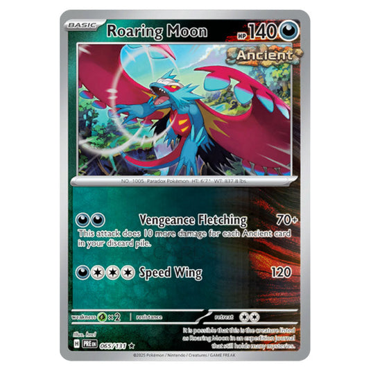Roaring Moon 065 Reverse Holo card from the Pokemon set Prismatic Evolutions