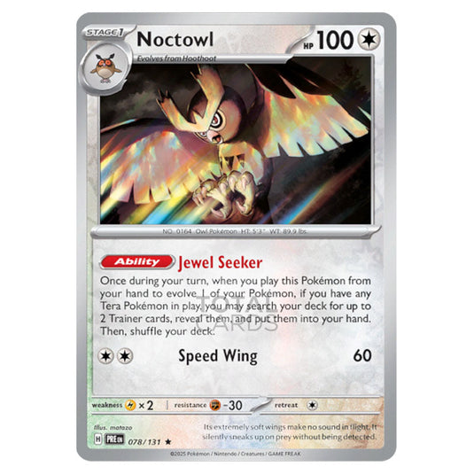 Noctowl 078 Reverse Holo card from the Pokemon set Prismatic Evolutions