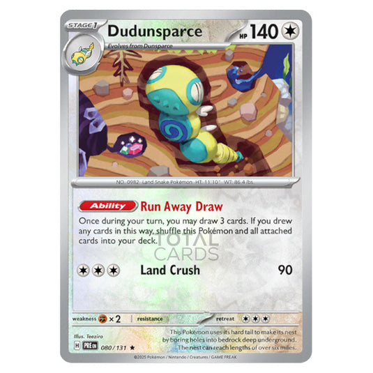 Dudunsparce 080 Reverse Holo card from the Pokemon set Prismatic Evolutions