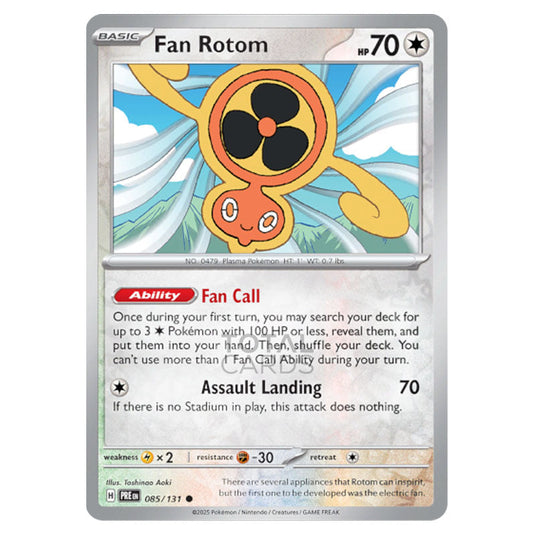 Fan Rotom 085 Reverse Holo card from the Pokemon set Prismatic Evolutions