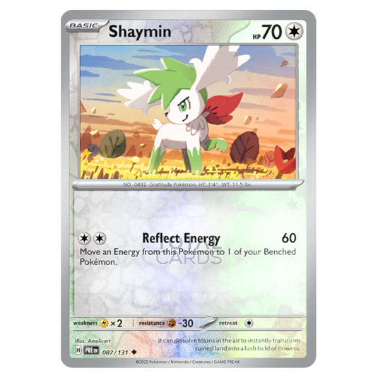 Shaymin 087 Reverse Holo card from the Pokemon set Prismatic Evolutions