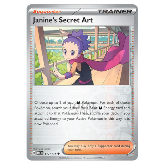 Janine's Secret Art 112 Reverse Holo card from the Pokemon set Prismatic Evolutions