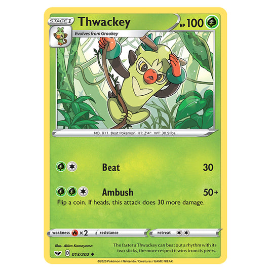 Pokemon - Sword & Shield - Base Set - Thwackey - 013/202 Pokemon - Sword & Shield - Base Set - Thwackey - 013/202