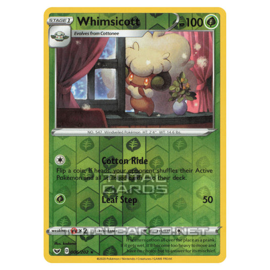 Pokemon - Sword & Shield - Base Set - Whimsicott - 006/202 - (Reverse Holo)