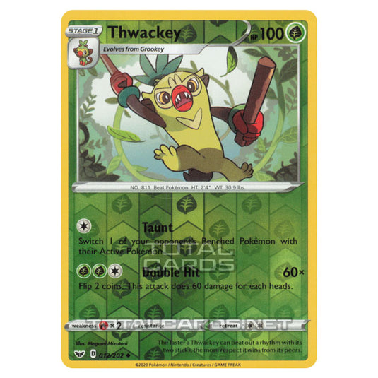 Pokemon - Sword & Shield - Base Set - Thwackey - 012/202 - (Reverse Holo)