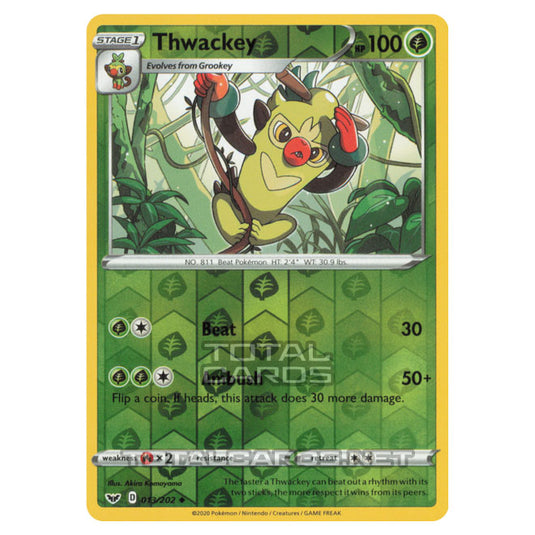 Pokemon - Sword & Shield - Base Set - Thwackey - 013/202 - (Reverse Holo)