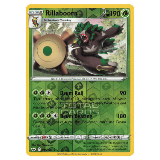 Pokemon Basic Rillaboomv Pokemon - Sword & Shield - Base Set - Rillaboom - 015/202 - (Reverse H