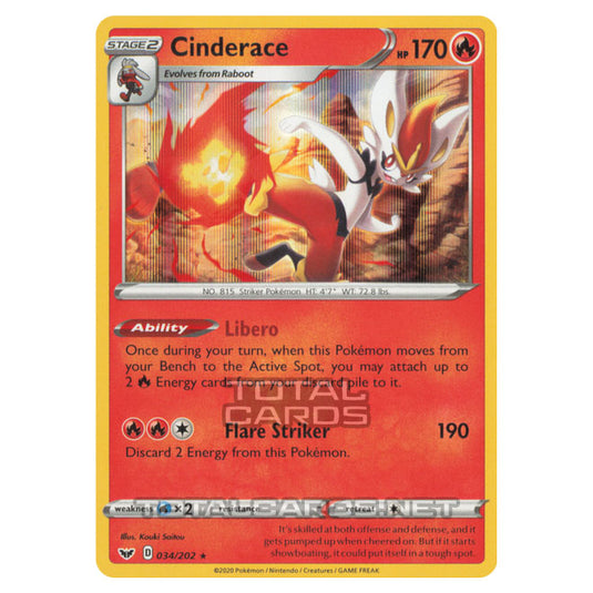 Pokemon - Sword & Shield - Base Set - Cinderace - 034/202 - (Reverse Holo)