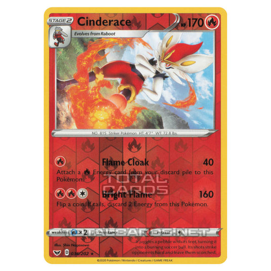 Pokemon - Sword & Shield - Base Set - Cinderace - 036/202 - (Reverse Holo)