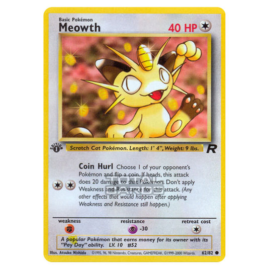 first edition meowth pokemon card Giovanni's - Gym Challenge #74 Price & Value Colorless Colorless Double Scratch (10) Flip 2 coins Pokemon - Base - Team