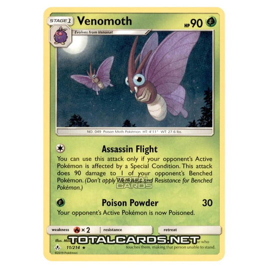 pokemon card venomoth Pokemon - Sun & Moon - Unbroken Bonds - Venomoth