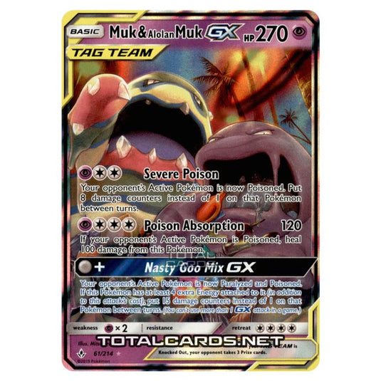 Pokemon - Sun & Moon - Unbroken Bonds - Muk & Alolan Muk-GX - 61/214 Pokemon - Sun & Moon - Unbroken Bonds - Muk & Alolan Muk-GX - 61/214