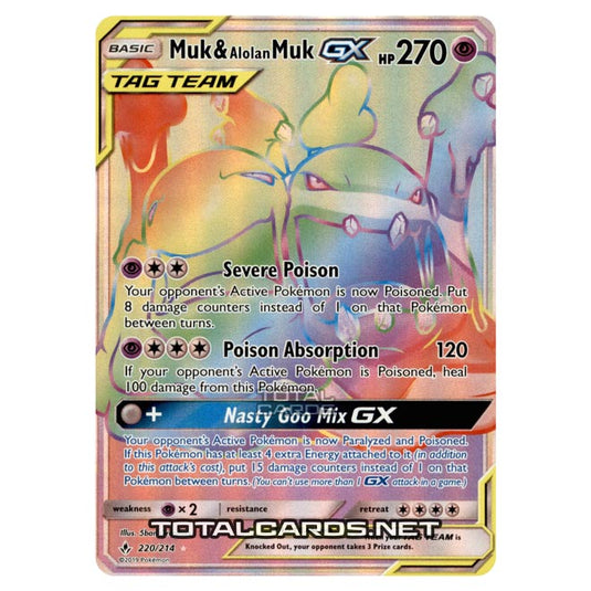 Pokemon - Sun & Moon - Unbroken Bonds - Muk & Alolan Muk-GX (Rainbow Rare) - 220/214