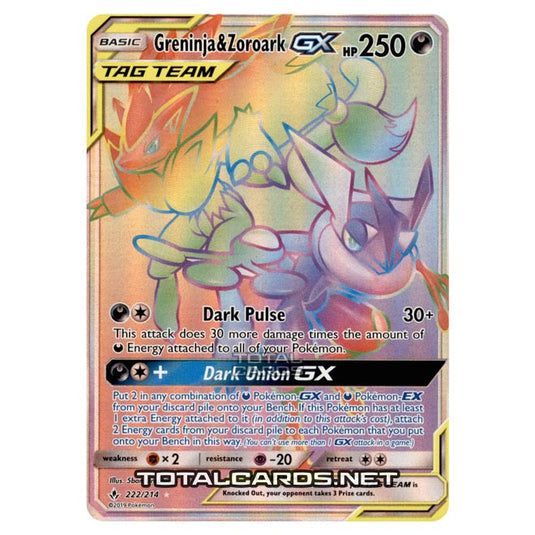 Pokemon - Sun & Moon - Unbroken Bonds - Greninja & Zoroark-GX (Rainbow Rare) - 222/214