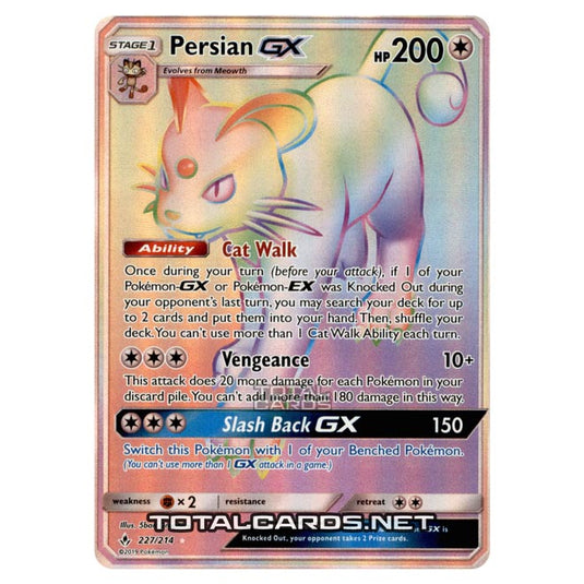 Pokemon - Sun & Moon - Unbroken Bonds - Persian-GX (Rainbow Rare) - 227/214