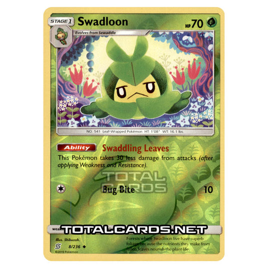 Pokemon - Sun & Moon - Unified Minds - Swadloon - 8/236 - (Reverse Holo)