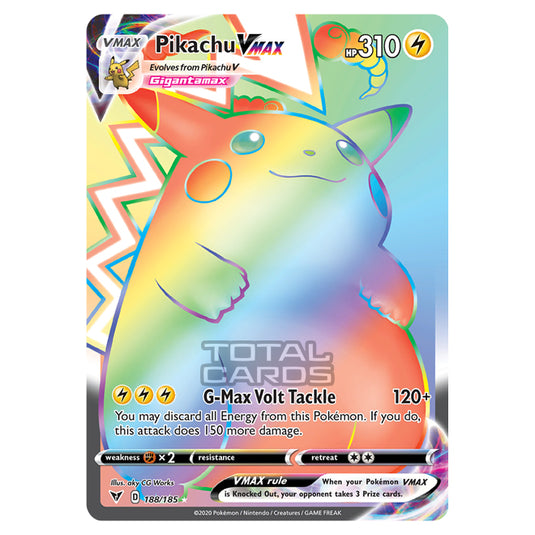 rainbow rare pikachu card 2020 Pokemon Sword & Shield Vivid Voltage #188/185 Pikachu VMAX
