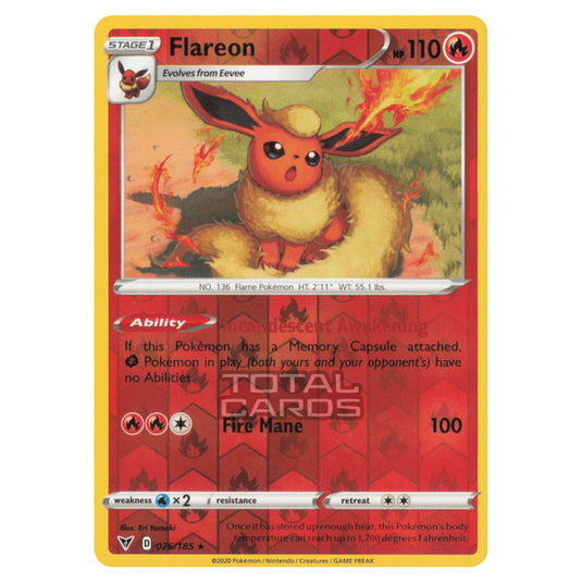 Pokemon - Sword & Shield - Vivid Voltage - Flareon - 026/185 - (Reverse Holo)