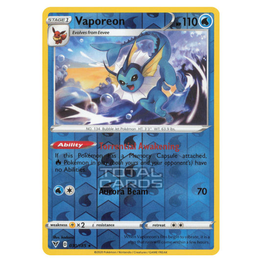 Pokemon - Sword & Shield - Vivid Voltage - Vaporeon - 030/185 - (Reverse Holo)