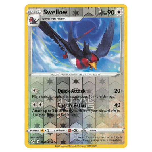 Pokemon - Sword & Shield - Vivid Voltage - Swellow - 134/185 - (Reverse Holo)