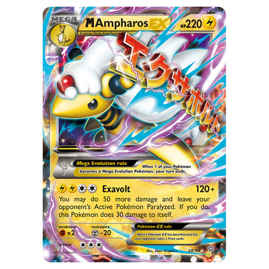 M Ampharos-EX 28 card from the Pokemon set Ancient Origins