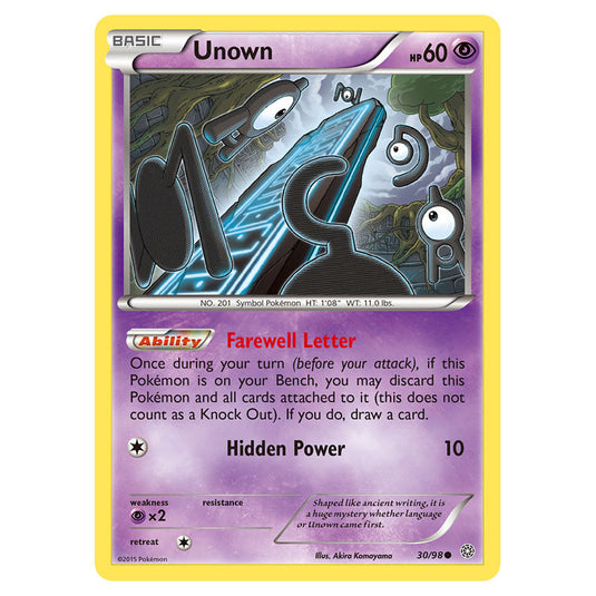 Unown 30 card from the Pokemon set Ancient Origins