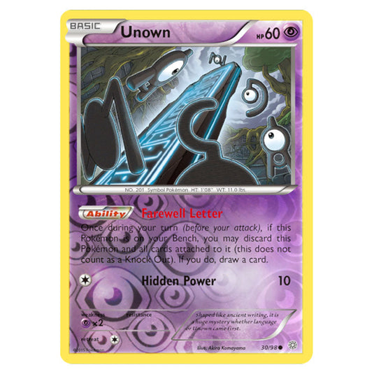 Unown 30 card from the Pokemon set Ancient Origins