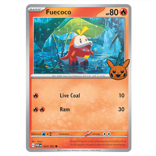 Fuecoco card from the Pokemon set Trick or Trade 2024