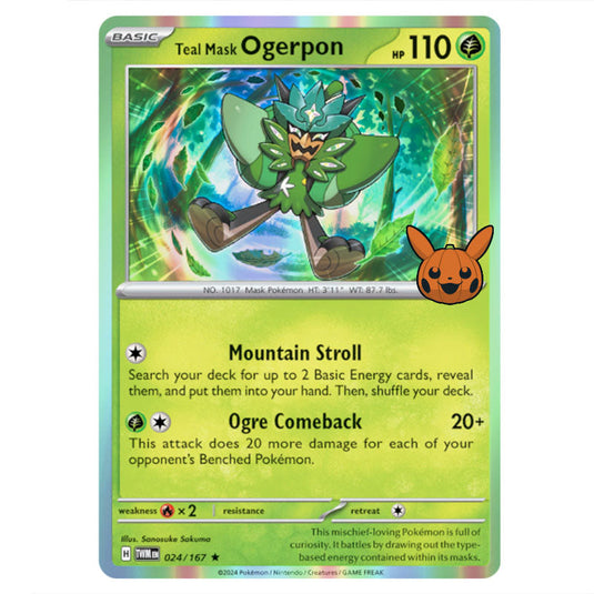 Teal Mask Ogerpon card from the Pokemon set Trick or Trade 2024