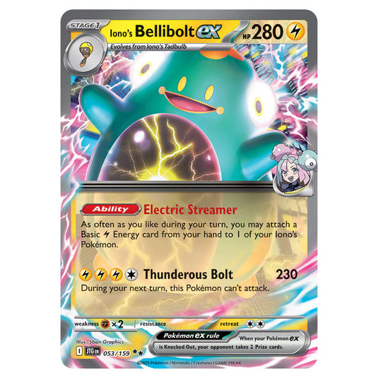 Iono's Bellibolt ex 053 card from the Pokemon set Journey Together