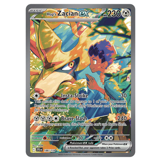 Hop's Zacian ex 186 card from the Pokemon set Journey Together