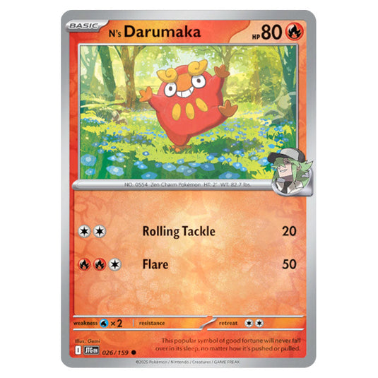 N's Darumaka 026 Reverse Holo card from the Pokemon set Journey Together