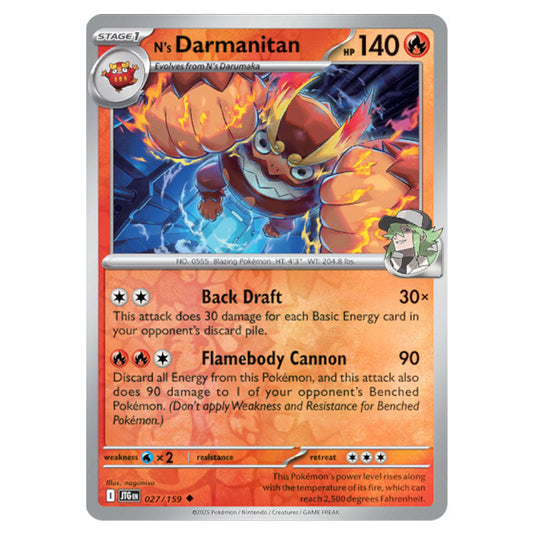 N's Darmanitan 027 Reverse Holo card from the Pokemon set Journey Together