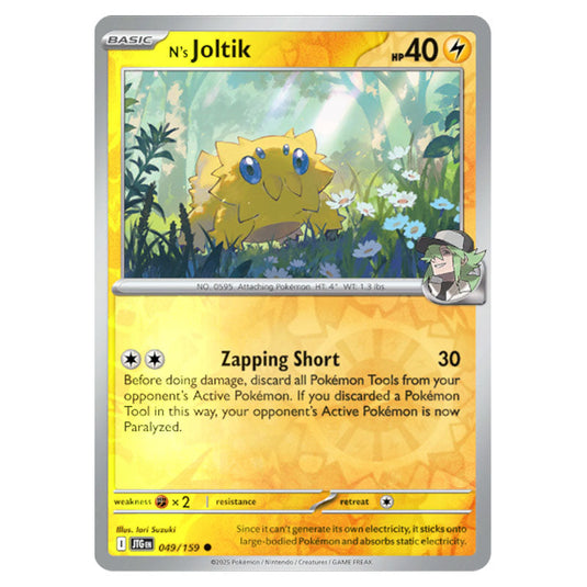 N's Joltik 049 Reverse Holo card from the Pokemon set Journey Together