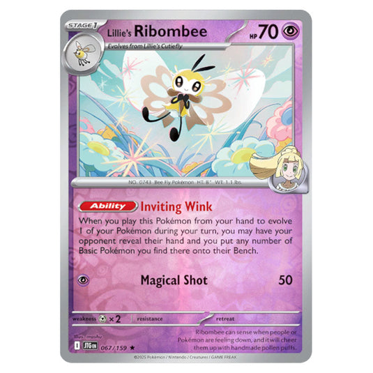 Lillie's Ribombee 067 Reverse Holo card from the Pokemon set Journey Together