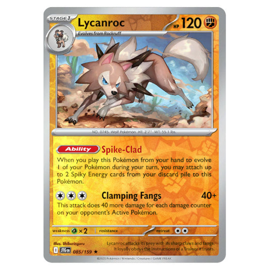 Lycanroc 085 Reverse Holo card from the Pokemon set Journey Together