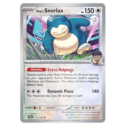 Hop's Snorlax 117 Reverse Holo card from the Pokemon set Journey Together