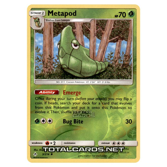 Pokemon - Sun & Moon - Unbroken Bonds - Metapod - 3/214 - (Reverse Holo)