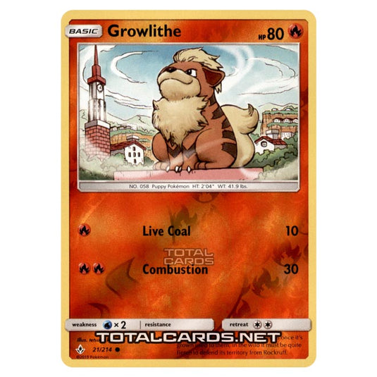 Pokemon - Sun & Moon - Unbroken Bonds - Growlithe - 21/214 - (Reverse Holo)