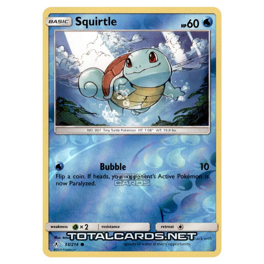 Pokemon - Sun & Moon - Unbroken Bonds - Squirtle - 33/214 - (Reverse Holo)